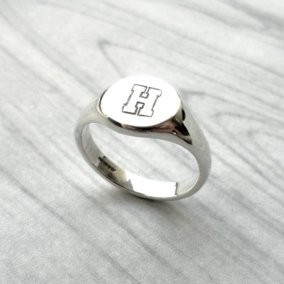 Personalised Round Initial Silver Signet Ring - Name My Jewellery