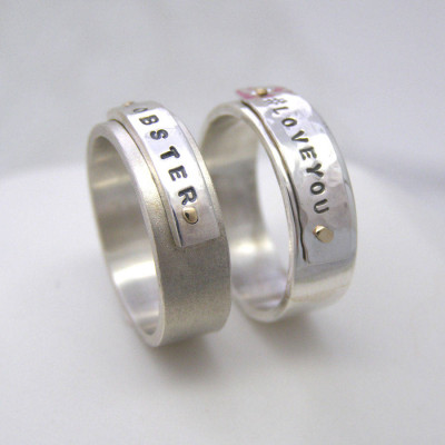 Personalised Silver And Gold Rivet Rings - Name My Jewellery