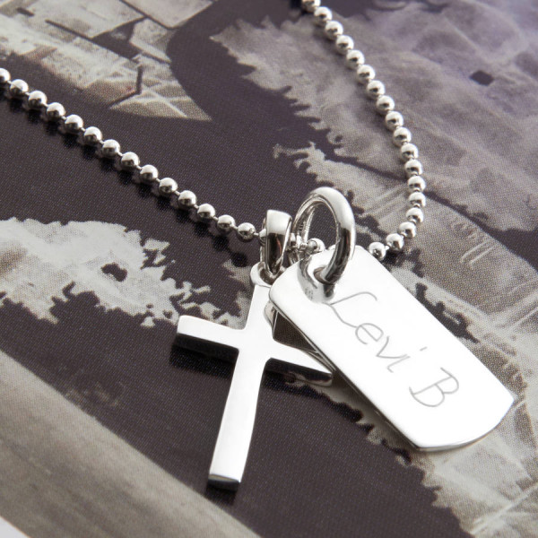 Personalised Sterling Silver Cross And Dogtag Necklace - Name My Jewellery
