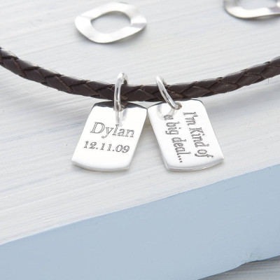 Personalised Silver Mini Dog Tag Leather Necklace - Name My Jewellery