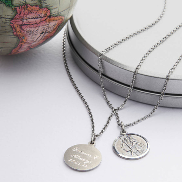 Personalised Silver St Christpher Medal Necklace - Name My Jewellery