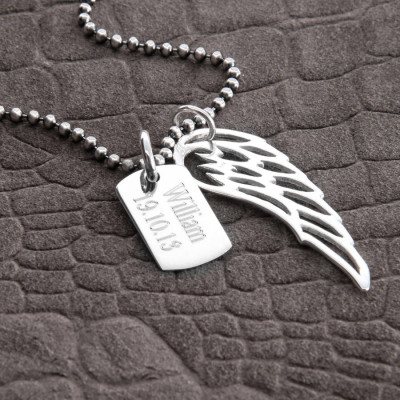 Personalised Sterling Silver Wing And Dogtag Pendant - Name My Jewellery