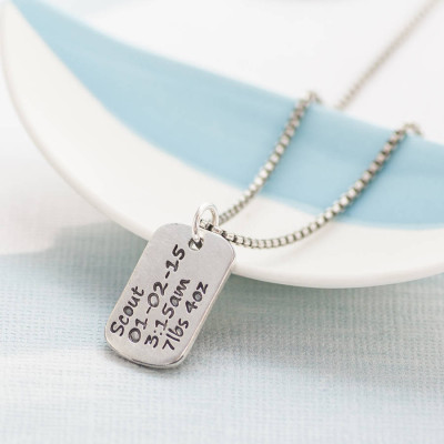 Personalised Dog Tag Necklace With Baby Birth Info - Name My Jewellery