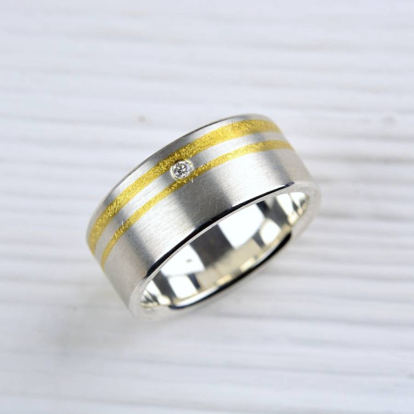 Silver And Finegold Diamond Ring - Name My Jewellery