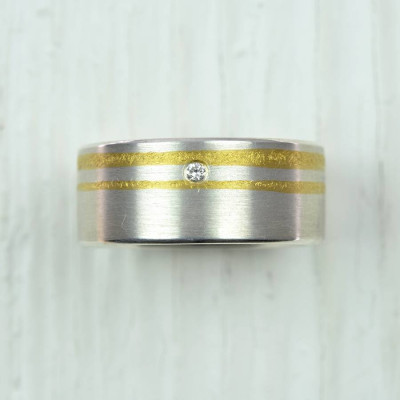 Silver And Finegold Diamond Ring - Name My Jewellery