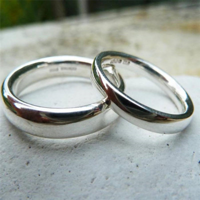 Silver Comfort Fit Wedding Ring Set - Name My Jewellery