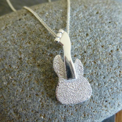 Silver Guitar Pendant And Chain - Name My Jewellery