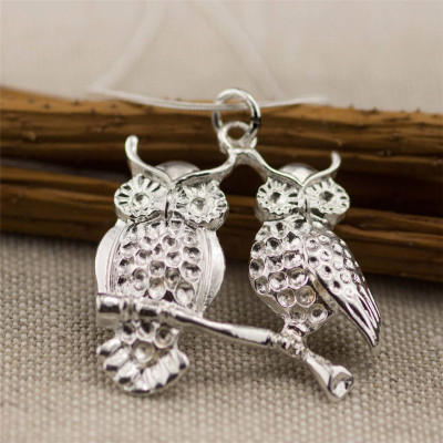 Silver Perched Owls Pendant - Name My Jewellery