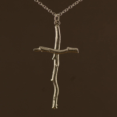 Silver Rose Root Cross Necklace - Name My Jewellery
