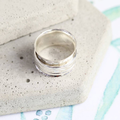 Sterling Silver Hammered Effect Spinning Ring - Name My Jewellery
