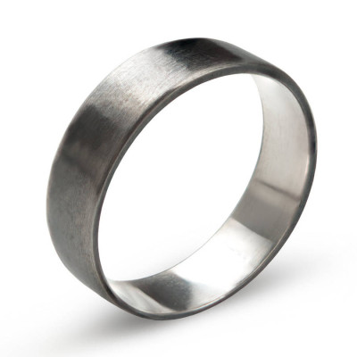 Sterling Silver Oxidized Flat Wedding Band Ring - Name My Jewellery