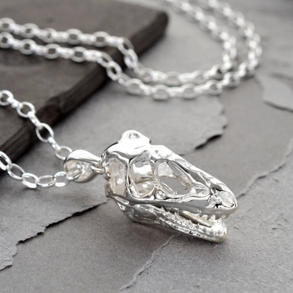 Sterling Silver T Rex Skull Necklace - Name My Jewellery