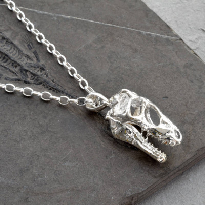 Sterling Silver T Rex Skull Necklace - Name My Jewellery