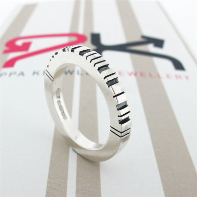 Thick Square Silver Barcode Ring - Name My Jewellery