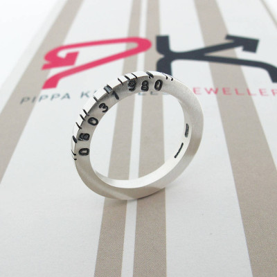 Thin Square Silver Barcode Ring - Name My Jewellery