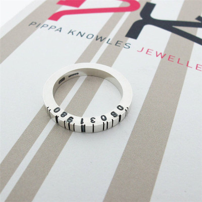 Thin Square Silver Barcode Ring - Name My Jewellery