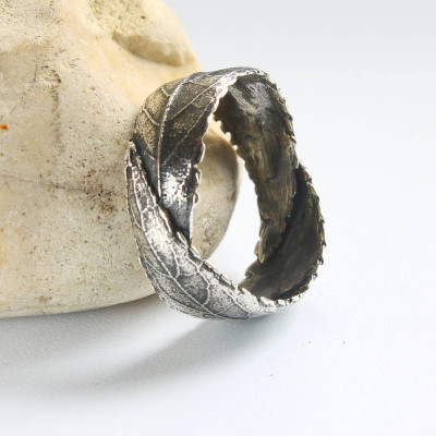 Handmade Woodland Unisex Silver Leaf Ring - Name My Jewellery