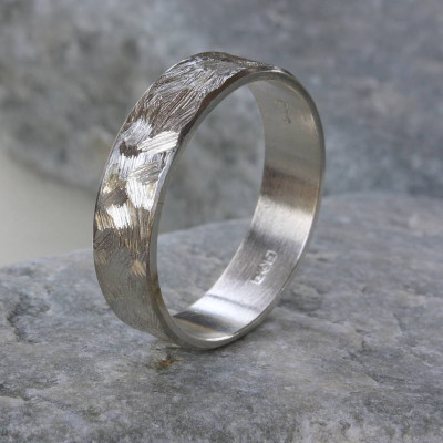 Handmade Unisex Textured Silver Band Ring - Name My Jewellery