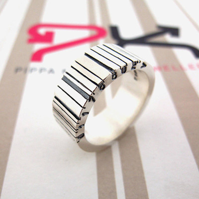 Wide Silver Barcode Ring - Name My Jewellery